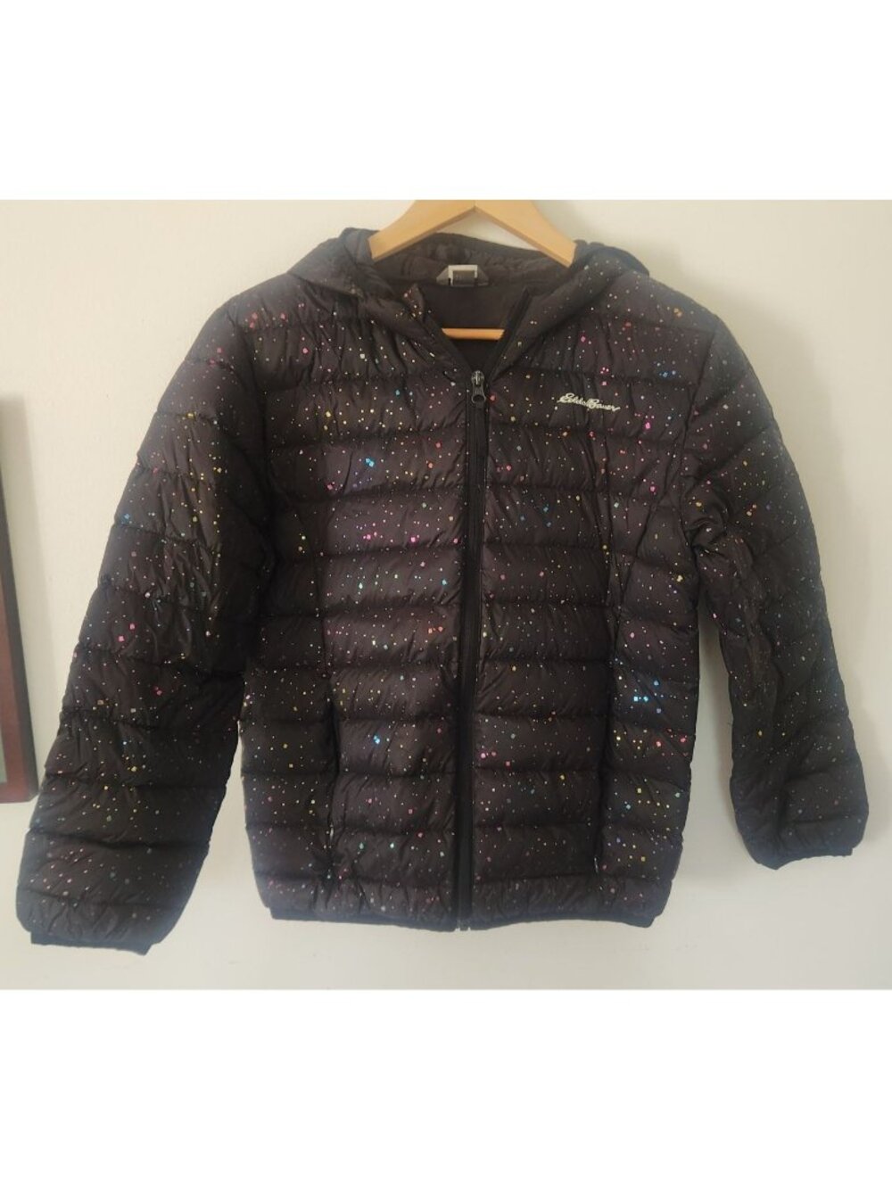 Eddie Bauer Kids Sz. L(14) Black Sparkle Puffer Hooded Full Zip Winter Jacket